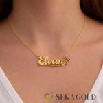 Collana con nome e Rosa – Argento sterling 925 con placcatura in oro 22 carati