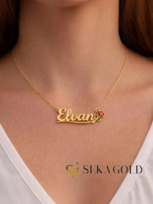Naamketting met roos – 925 sterling zilver met 22 karaat verguldsel