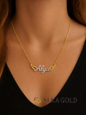 Naamketting met engelenvleugel – 925 sterling zilver