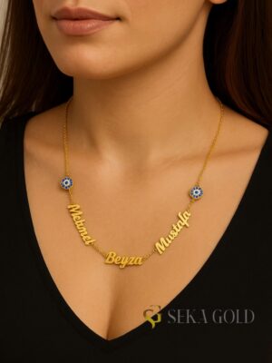 Ketting met drie namen en nazar-kraal – 925 sterling zilver