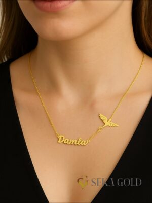 Naamketting met vliegende vogel – 925 sterling zilver
