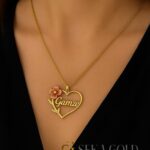 Collana con nome Fiore Cuore – Argento sterling 925 con placcatura in oro 22 carati
