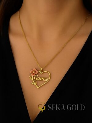 Bloem Hart Naamketting – 925 sterling zilver met 22 karaat verguldsel