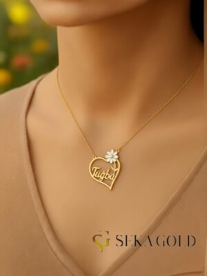 Collier prénom marguerite dans le cœur — argent sterling 925