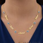 Namenskette mit fünf Namen und Nazar-Auge – 925er Sterlingsilber