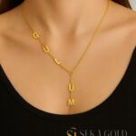 Collar con nombre de letras en forma de Y – Plata de ley 925 con baño de oro de 22 quilates