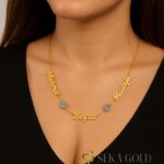 Collana con tre nomi e perla di Nazar – argento sterling 925 con placcatura in oro 22 carati