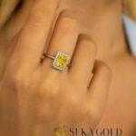 Gele Saffier Ring met baguette-diamantzetting – 925 sterling zilver