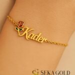 Bracciale con Nome Rosa sul Ramo – argento sterling 925 con placcatura in oro 22 carati
