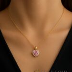 Glans van de liefde halsketting met hart en steen – 925 sterling zilver met 22 karaat verguldsel