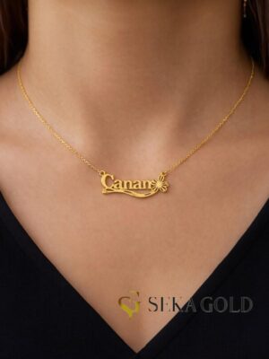 Naamketting met bloemmotief – 925 sterling zilver