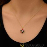 Collana con cuori colorati e fiore – Argento sterling 925