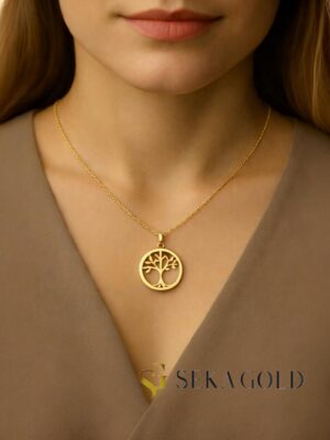 Collana albero della vita – argento sterling 925 con placcatura in oro 22 carati