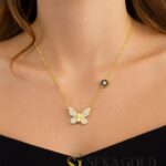 Collana farfalla con pietre – argento sterling 925 con placcatura in oro 22 carati
