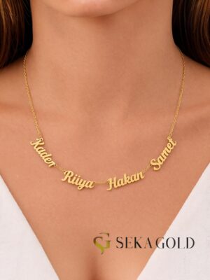 Name Necklace with Four Names – 925 Sterling Silver with 22 Karat Gold Plating