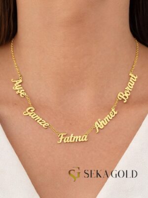Name Necklace with Five Names – 925 Sterling Silver with 22 Karat Gold Plating