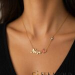 Naamketting met vlinder en Nazar – 925 sterling zilver