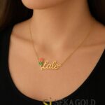Naamketting met tulpen-detail – 925 sterling zilver