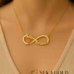 Collana con due nomi infinito rosa – argento sterling 925 con placcatura in oro 22 carati