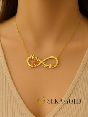 Collana con due nomi infinito rosa – argento sterling 925 con placcatura in oro 22 carati