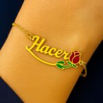 Pulsera de nombre con rosa – plata de ley 925