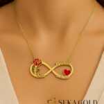 Twee Namen Oneindigheid Roos Naamketting – 925 sterling zilver met 22 karaat verguldsel