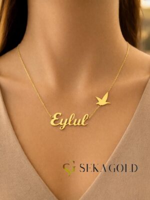 Naamketting met vrije vogel – 925 sterling zilver