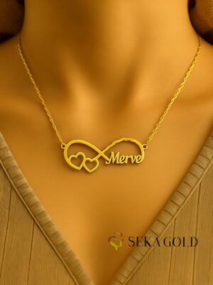 Collier prénom avec infini et double cœur – argent sterling 925