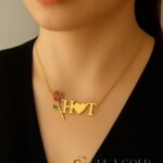 Collana cuore con rosa e due lettere – argento sterling 925