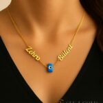 Collana con nome con due nomi e perla di Nazar – argento sterling 925 con placcatura in oro 22 carati