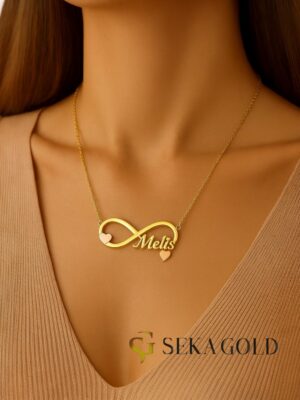 Infinity Heart Name Necklace – 925 Sterling Silver with 22 Karat Gold Plating