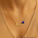 Naamketting met blauwe steen – 925 sterling zilver