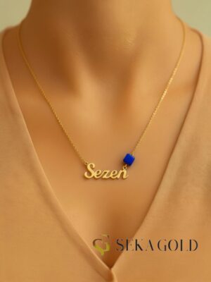Name Necklace with Blue Stone – 925 Sterling Silver