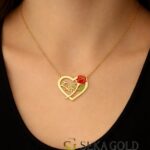 Collier prénom avec rose dans le cœur – argent sterling 925
