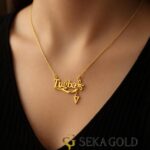 Name Necklace with Floral Motif and Movable Letter – 925 Sterling Silver