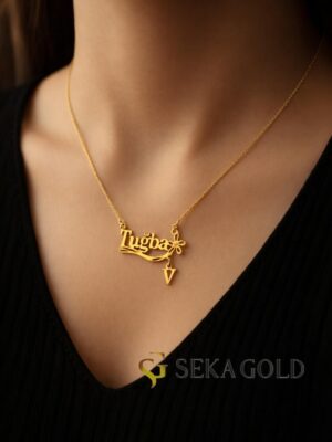 Name Necklace with Floral Motif and Movable Letter – 925 Sterling Silver