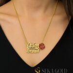 Collana con due nomi rosa – argento sterling 925 con placcatura in oro 22 carati