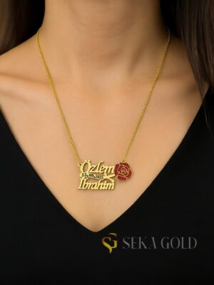 Collana con due nomi rosa – argento sterling 925 con placcatura in oro 22 carati